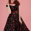 50s Dolores Cherry Doll Swing Dress in Black