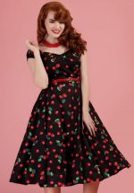 50s Dolores Cherry Doll Swing Dress in Black