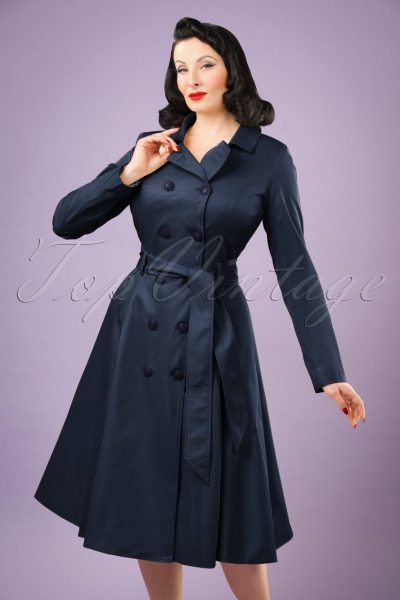 40s Korrina Swing Trench Coat in Navy