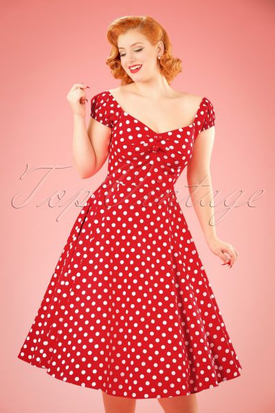50s Dolores Doll dress Red White polka swing dress