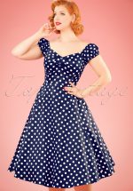 50s Dolores Polkadots Doll Swing Dress in Navy and White