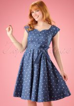 50s Judy Hearts Swing Dress in Denim