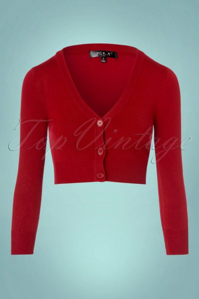 50s Shela Cropped Cardigan in Lipstick Red