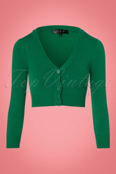 50s Shela Cropped Cardigan in Emerald Green