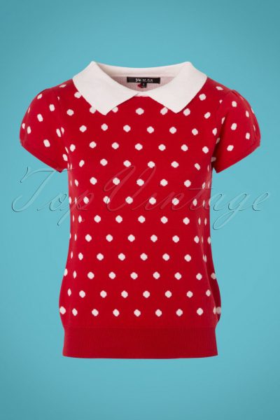 60s Kristen Polkadot Sweater in Red and Ivory