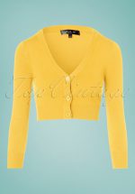 50s Shela Cropped Cardigan in Custard Yellow