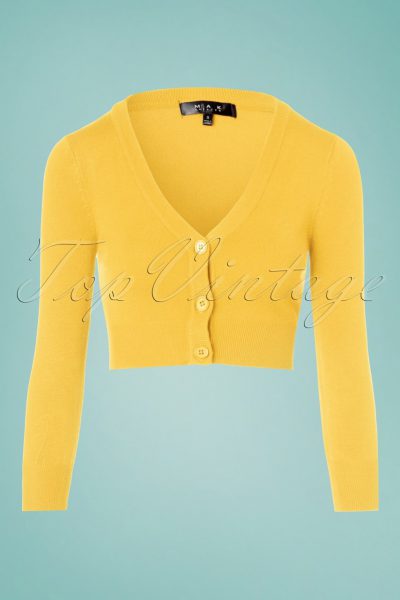 50s Shela Cropped Cardigan in Custard Yellow