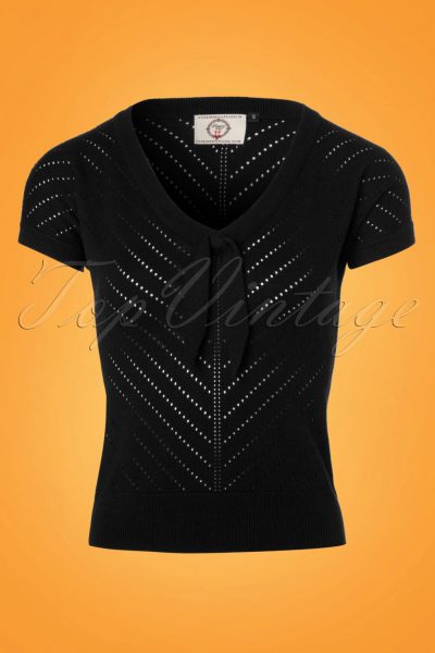 50s Patricia Pointelle Top in Black