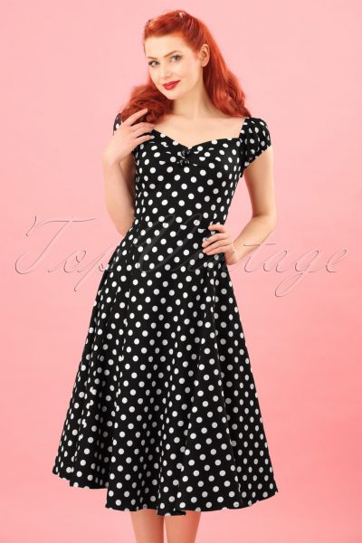 50s Dolores Doll dress Black White polka swing dress