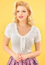 50s Patricia Pointelle Top in Off White