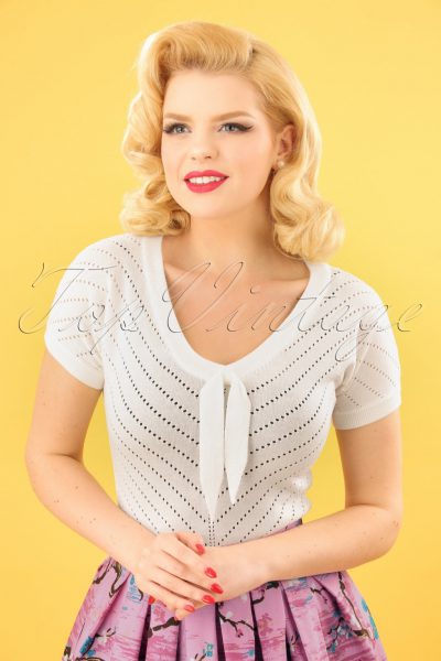 50s Patricia Pointelle Top in Off White