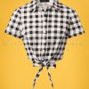 50s Sammy Vintage Gingham Tie Blouse in Black