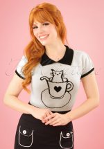 60s Tara Cat Shirt in Ivory and Black