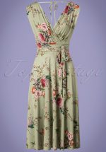 50s Jane Floral Midi Dress in Vintage Green