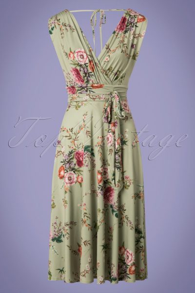 50s Jane Floral Midi Dress in Vintage Green