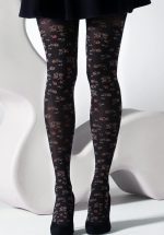 60s Ditsy Flower Jacquard Tights in Black