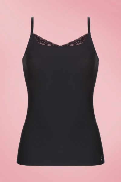 Secrets Spaghetti Lace Top in Black