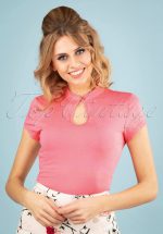 50s Mandarin Collar Top in Pink