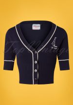 50s Sail Away Embroidered Cardigan in Navy