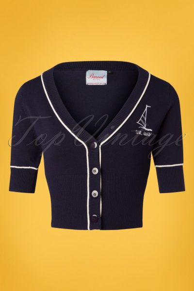 50s Sail Away Embroidered Cardigan in Navy