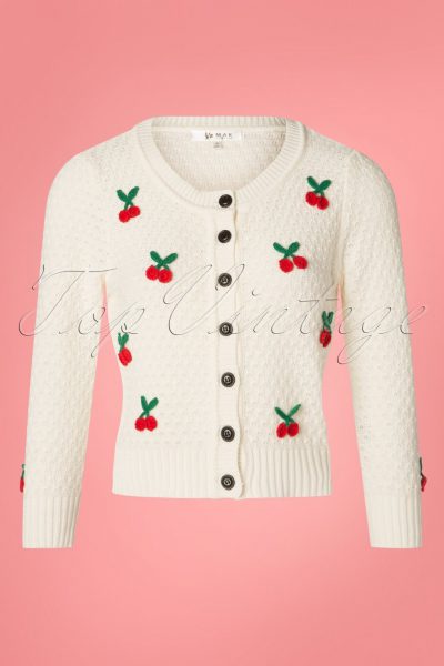 50s Jennie Cherry Cardigan in Ivory