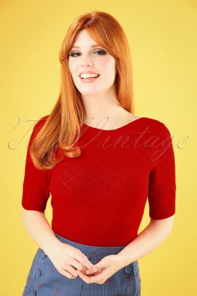 50s Audrey Heart Ajour Top in Lipstick Red