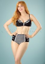 50s Joelle Stripes Bikini Top in Black and White