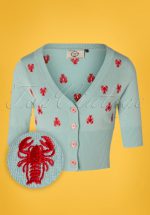 50s Pinch Me Lobster Cardigan in Pastel Blue