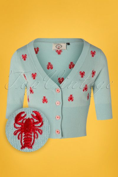 50s Pinch Me Lobster Cardigan in Pastel Blue