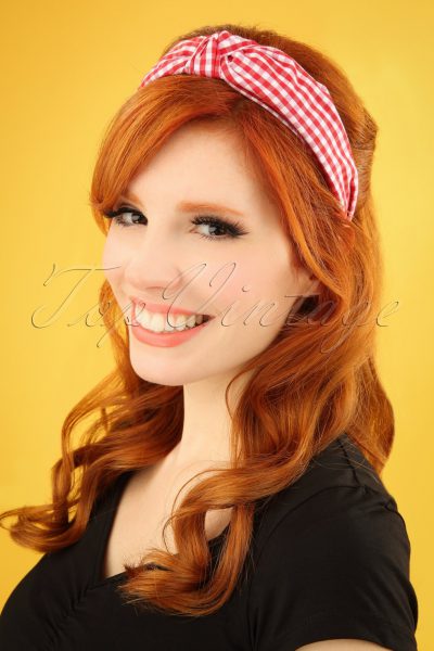 50s Gingham Head Band in Red and White