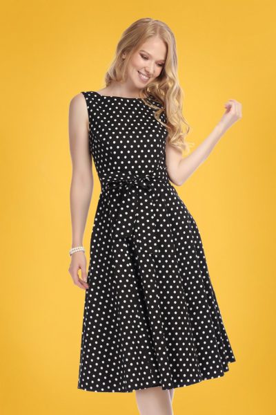 50s Frances Polka Dot Swing Dress in Black