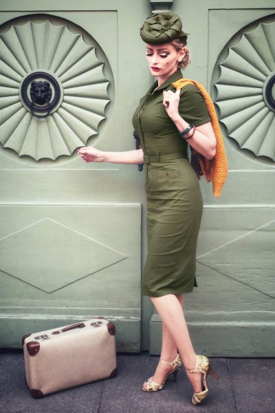 50s Caterina Pencil Dress in Olive Green