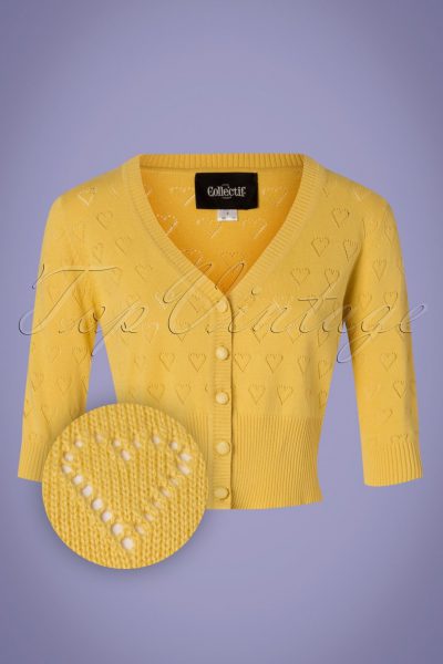 50s Evie Heart Cardigan in Yellow