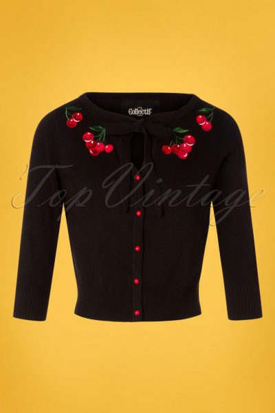 50s Charlene Cherries Cardigan in Black