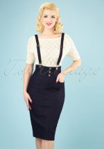 50s Nomi Denim Dungaree Pencil Skirt in Navy