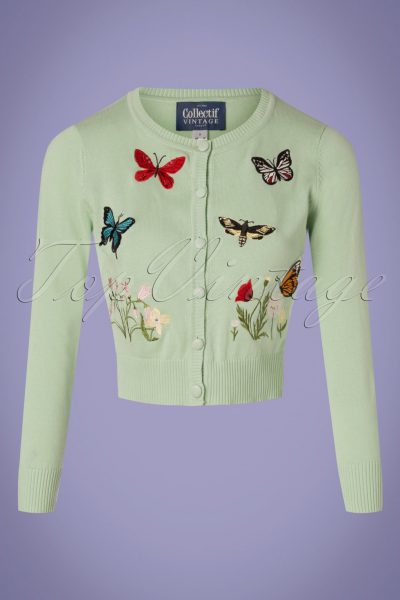50s Abigail Butterfly Cardigan in Mint Green