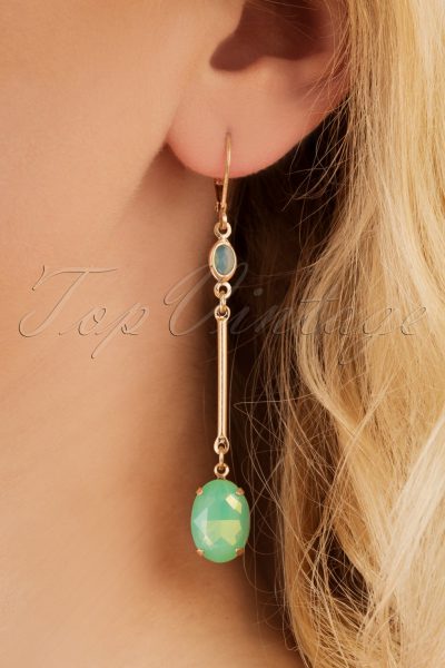 70s Christine Opal Drop Earrings in Seafoam Green