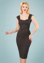 50s Jill Polka Dot Pencil Dress in Black