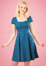 50s Claudia Polkadot Swing Dress in Peacock Blue