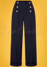 40s Adventures Ahead Button Trousers in Navy