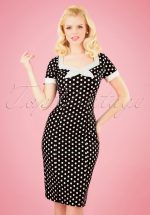 50s Polka Love Wiggle Dress in Black