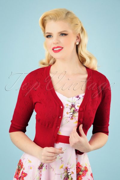 50s Evie Heart Cardigan in Red