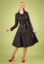 40s Korrina Swing Trench Coat in Black