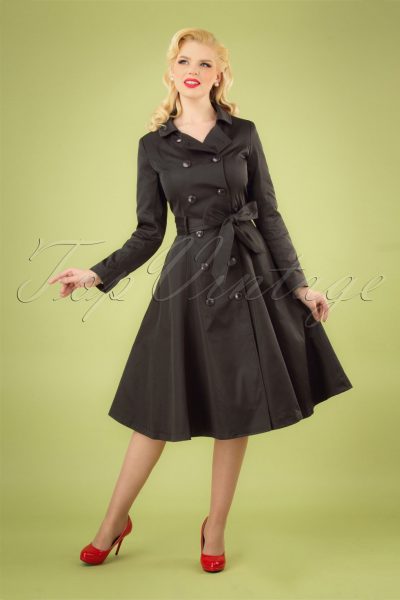 40s Korrina Swing Trench Coat in Black