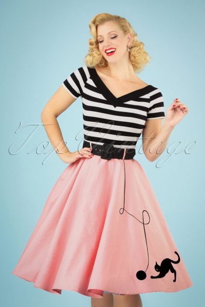 50s Kitty Cat Swing Skirt in Light Pink