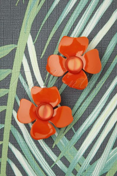 60s Marigold Flower Earrings in Orange