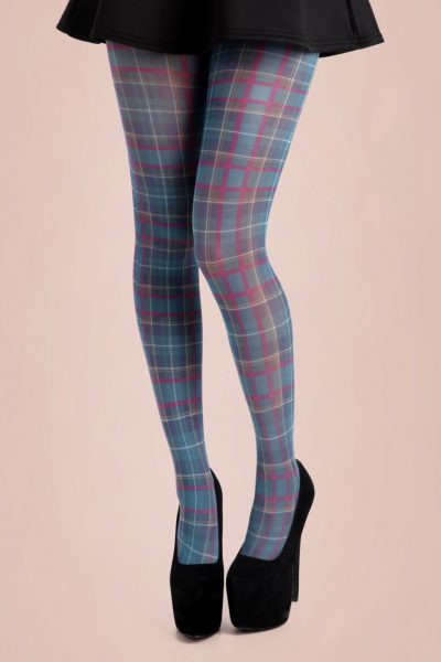 50s Jackson Plaid Tights in Blue