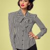 50s Emerson Houndstooth Blouse in Black and Ivory