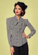 50s Emerson Houndstooth Blouse in Black and Ivory