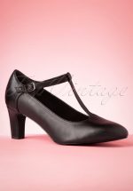 40s Neva T-strap Leather Pumps in Black